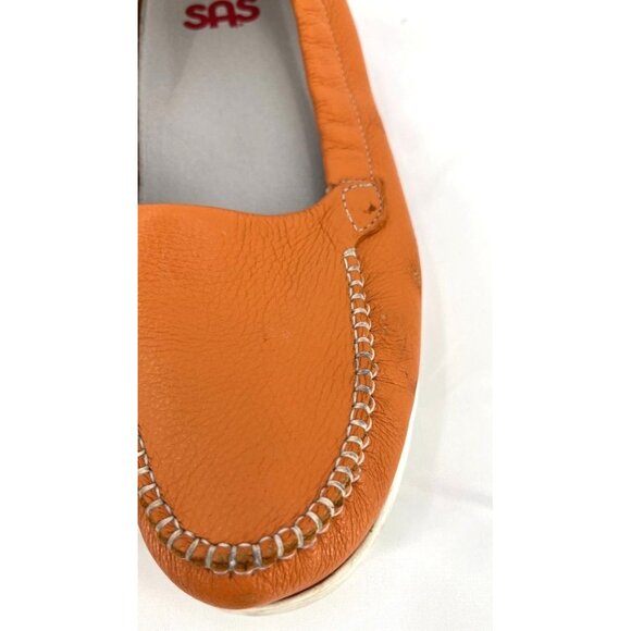 SAS Sunny Slip on Loafer Orange Leather Comfort Shoe Womens Sz 8.5 M Flat Mocca - Picture 2 of 12